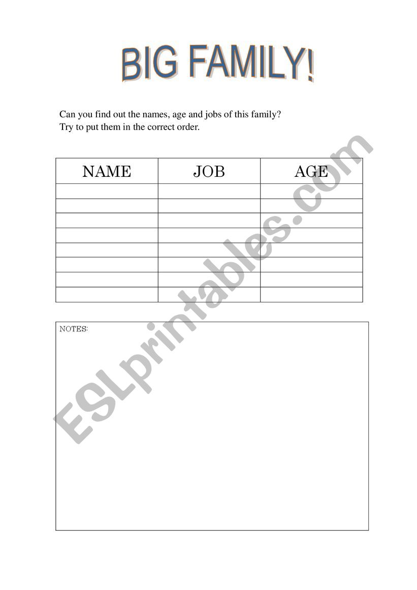 Big Family worksheet