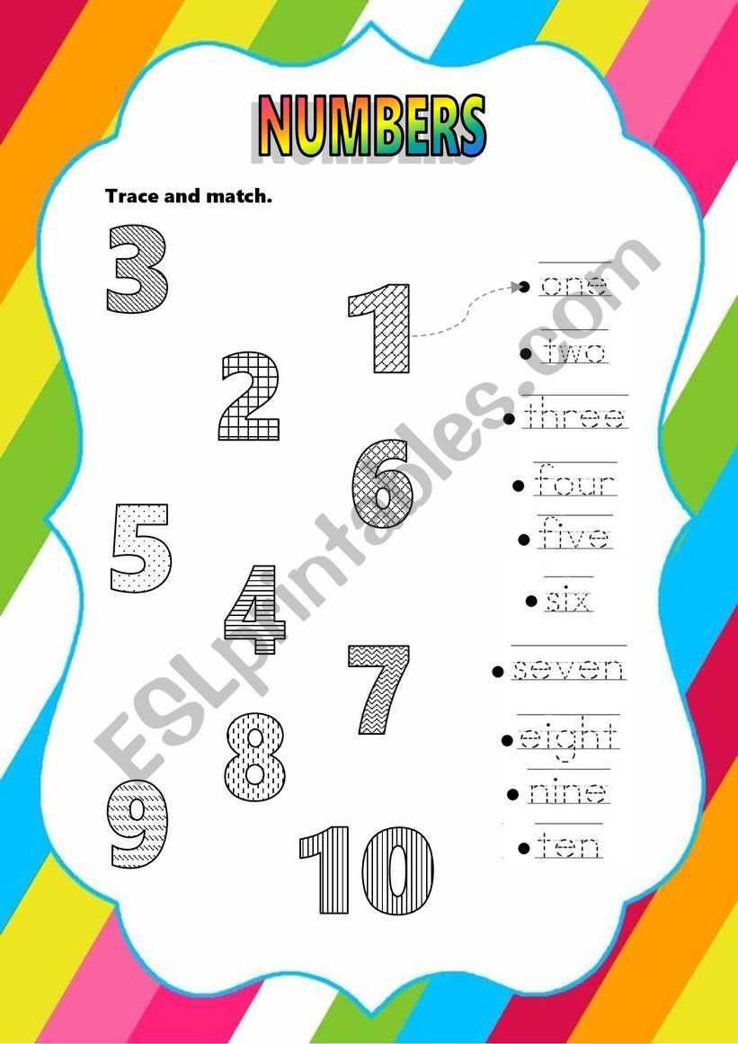 Numbers. Trace and match. worksheet