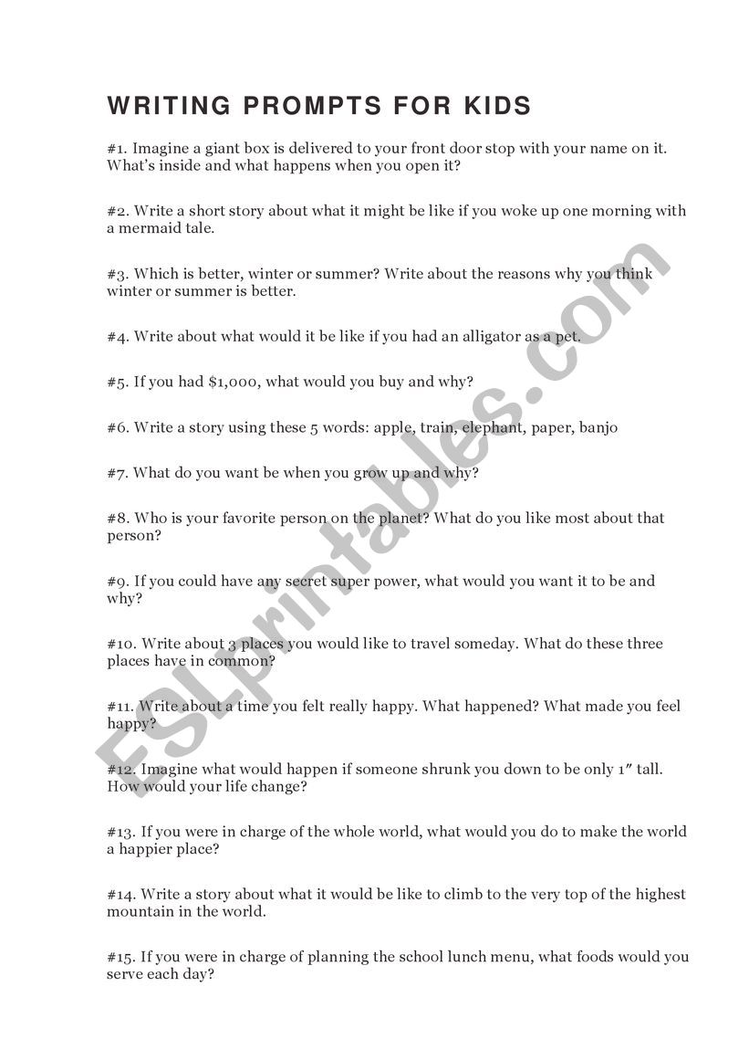 Writing Prompts worksheet
