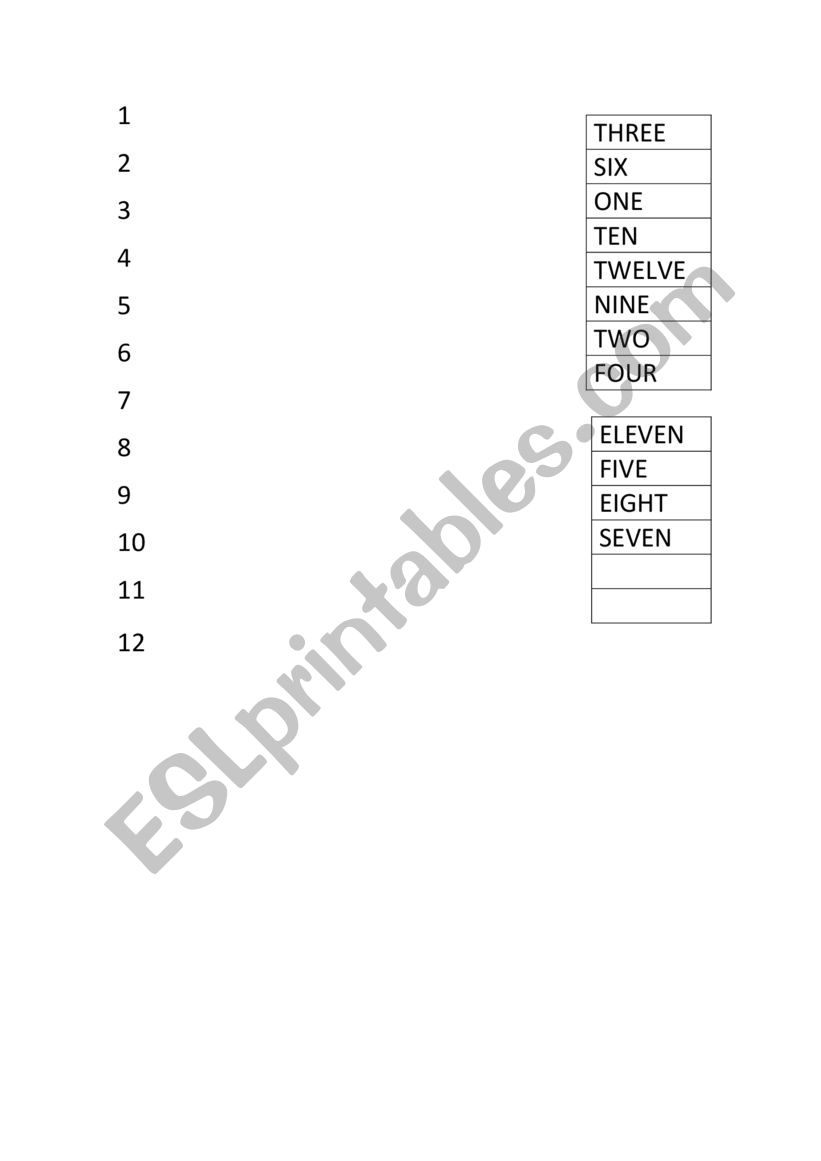 matching 1 to 20  worksheet