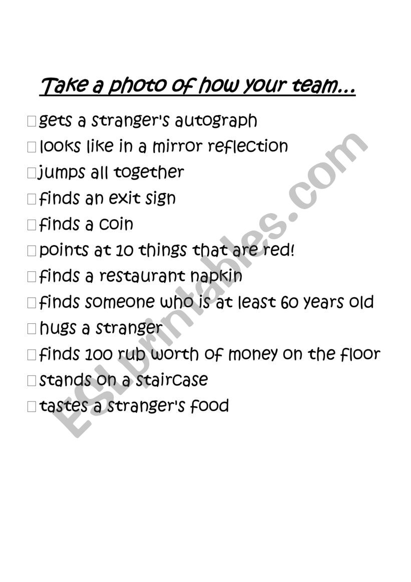 Scavenger Hunt Game worksheet