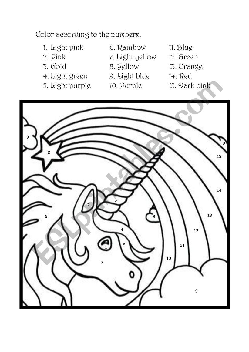 Color the unicorn according to the numbers