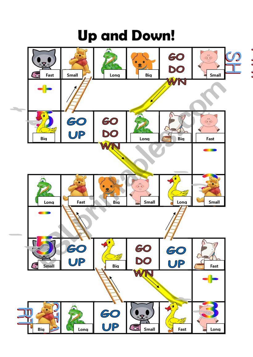 Board Game (Big, Small, Fast, Long etc) - ESL worksheet by Alexsi92