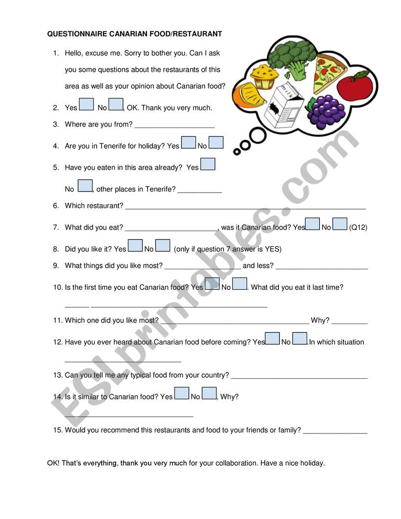 Tourist Survey worksheet
