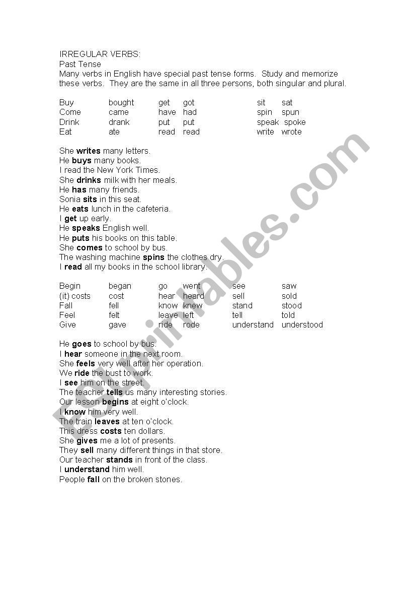 Irregular Verbs worksheet