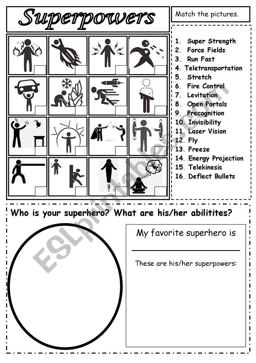 SUPERPOWERS ESL Worksheet By Teacher Claudia M 