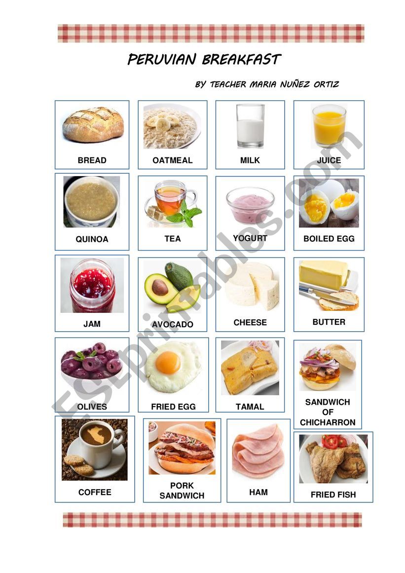 Peruvian Breakfast worksheet