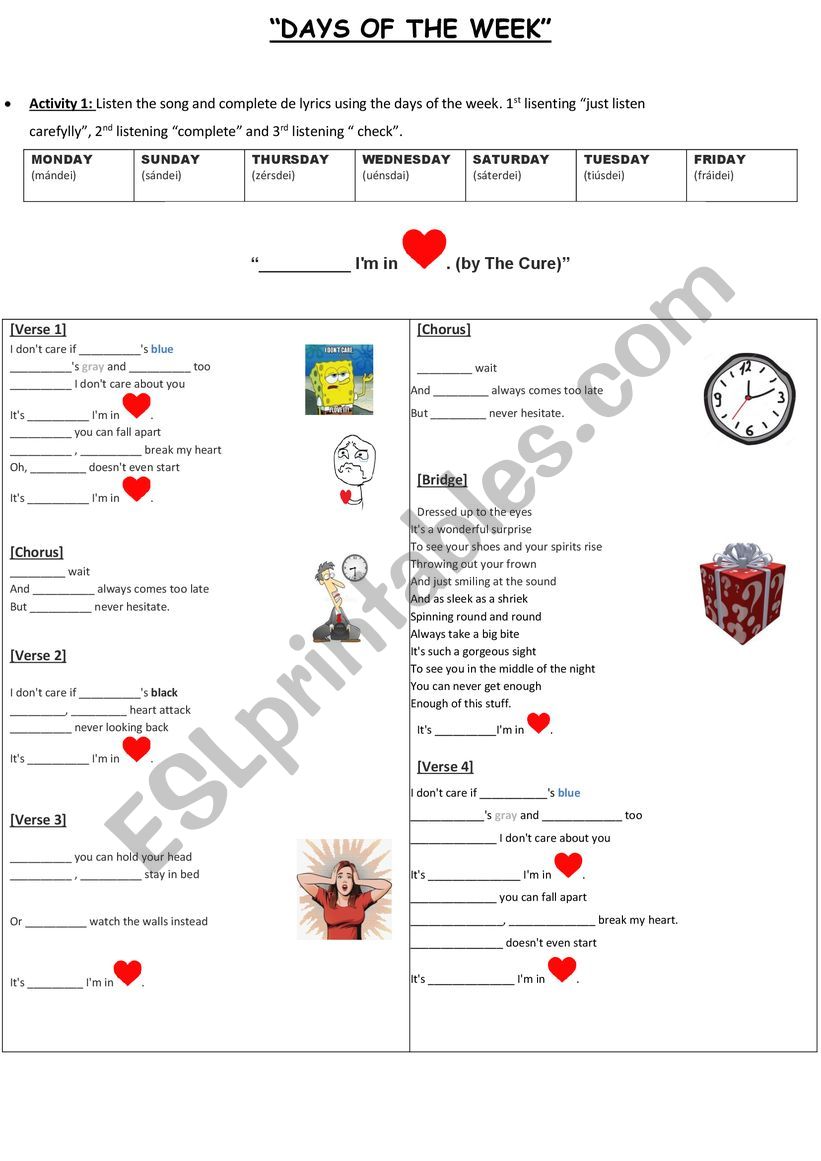 Days of the week worksheet