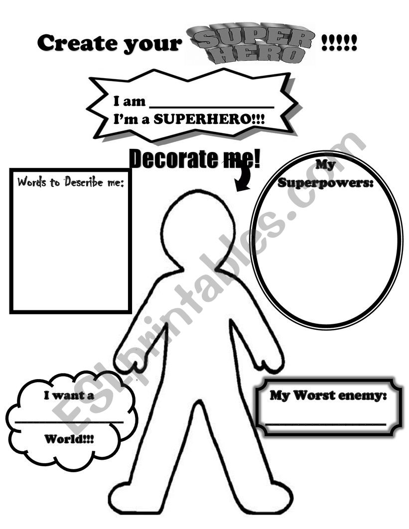 CREATE YOUR OWN SUPERHERO!! worksheet