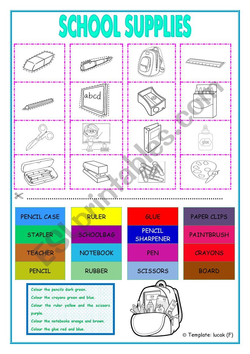 School Supplies worksheet