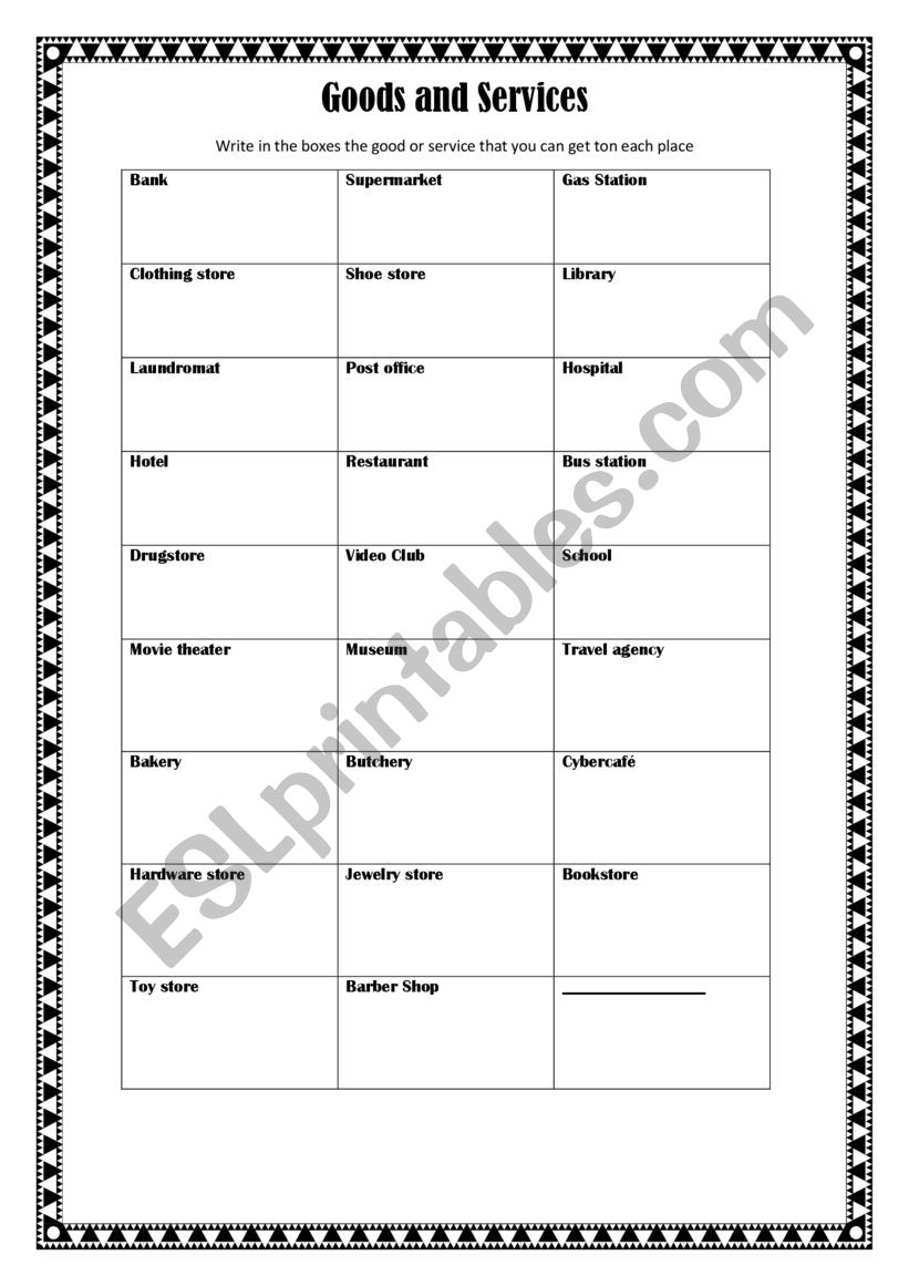 Goods and Services worksheet