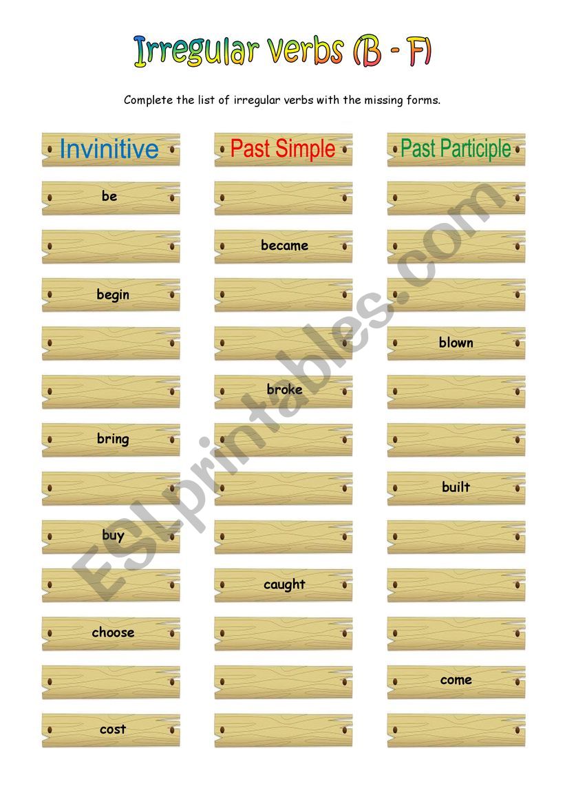 Irregular verbs 1/3 worksheet