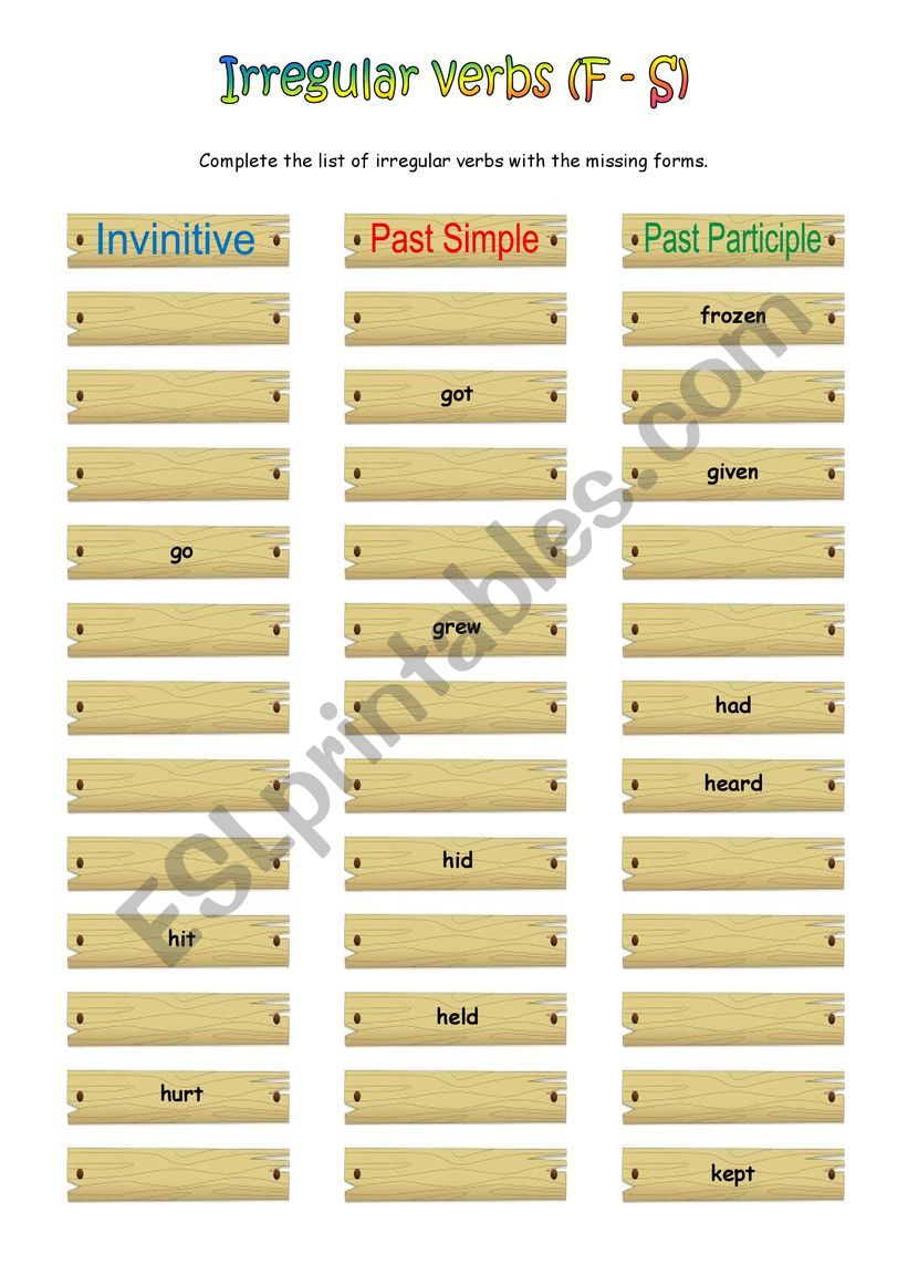 Irregular verbs 2/3 worksheet