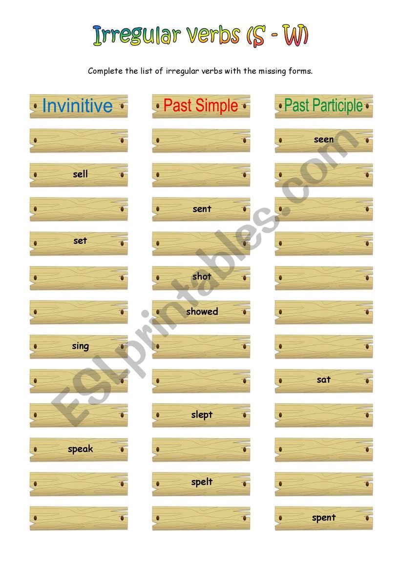 Irregular verbs 3/3 worksheet