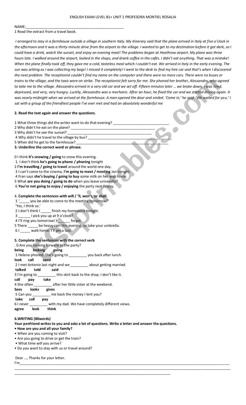 b1+ exam worksheet