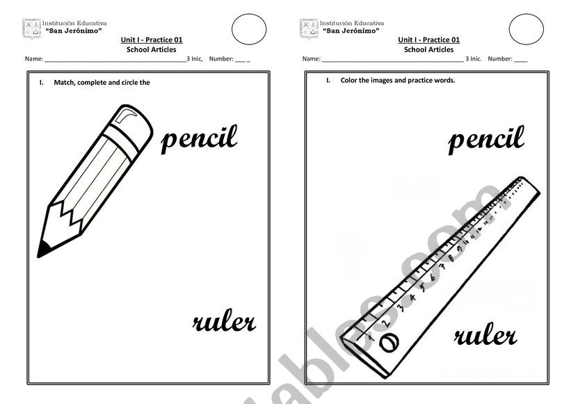 kindergarden pencil and ruler worksheet