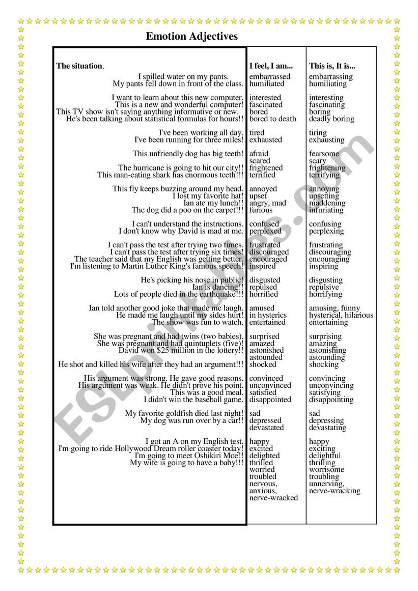 Difficult emotions  worksheet