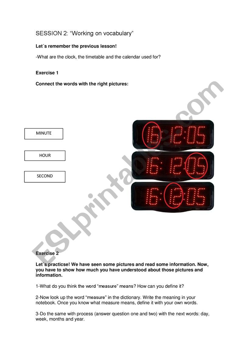 time vocabulary worksheet