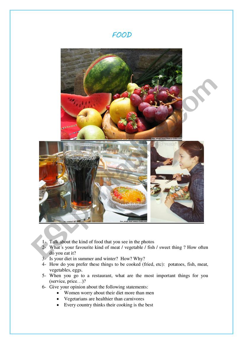 SPEAKING CARD FOOD worksheet