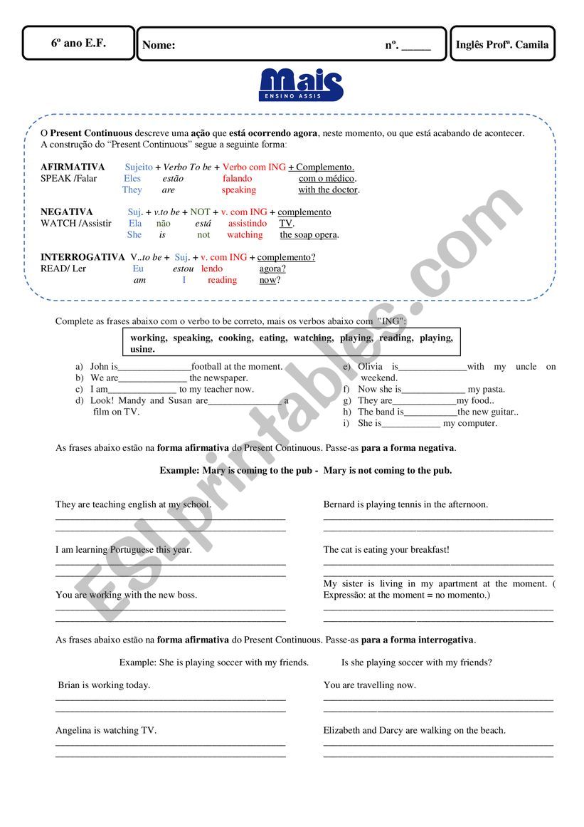 Present Continuous Review worksheet