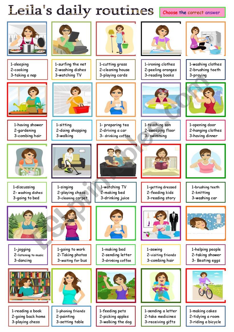 Leilas daily routines. worksheet