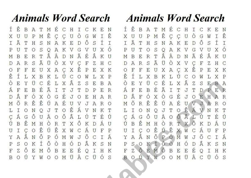 Animals Word Search worksheet