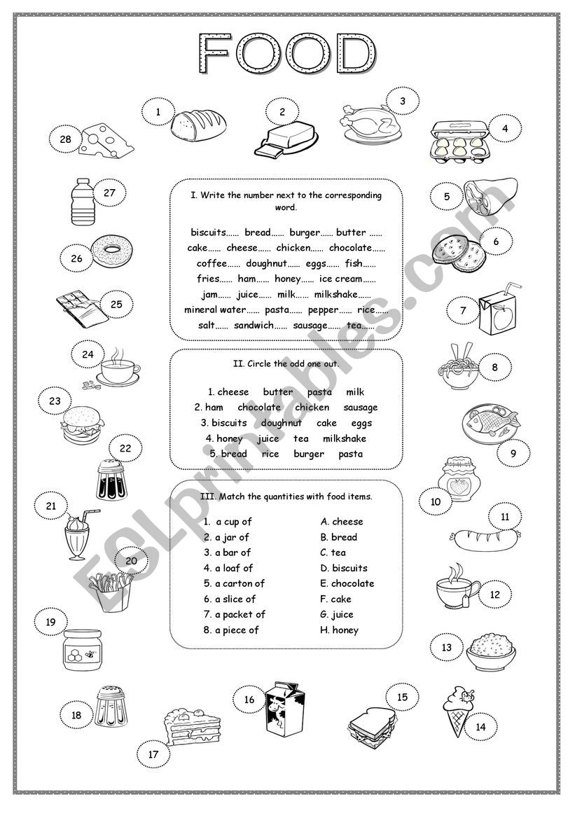 Food and drinks worksheet