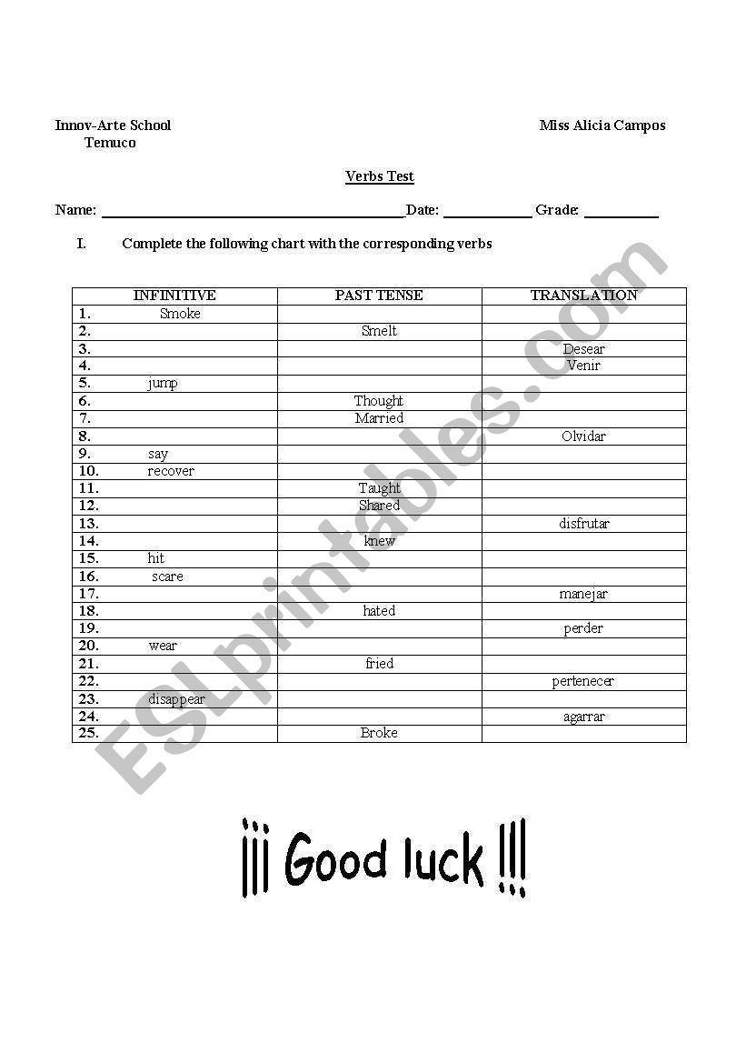 verbs worksheet