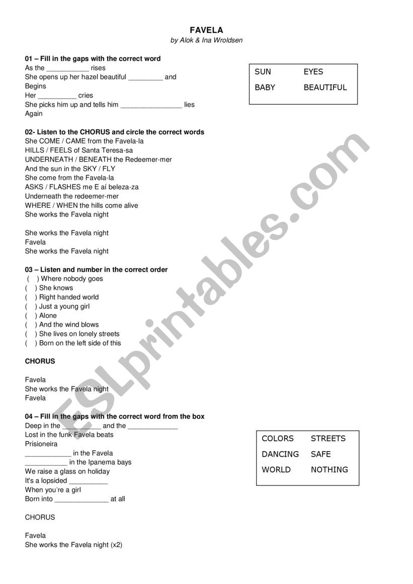 Favela worksheet