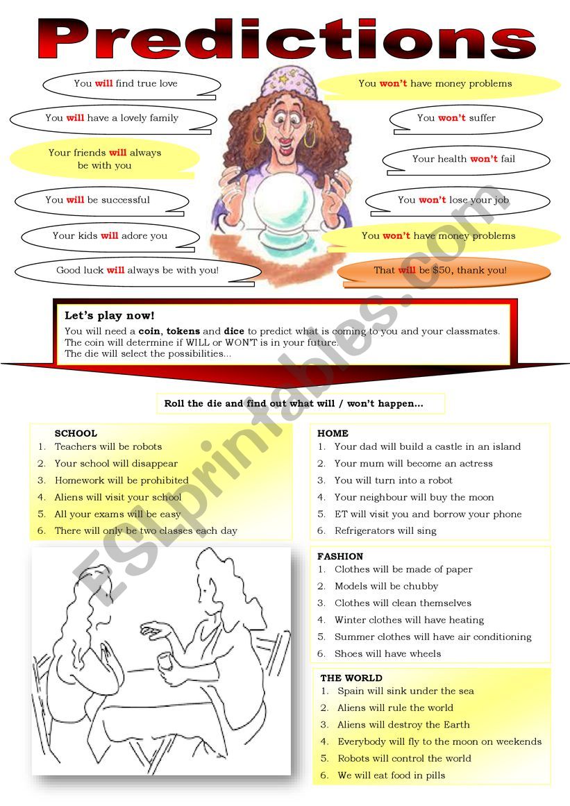 WILL & WONT (predictions) worksheet