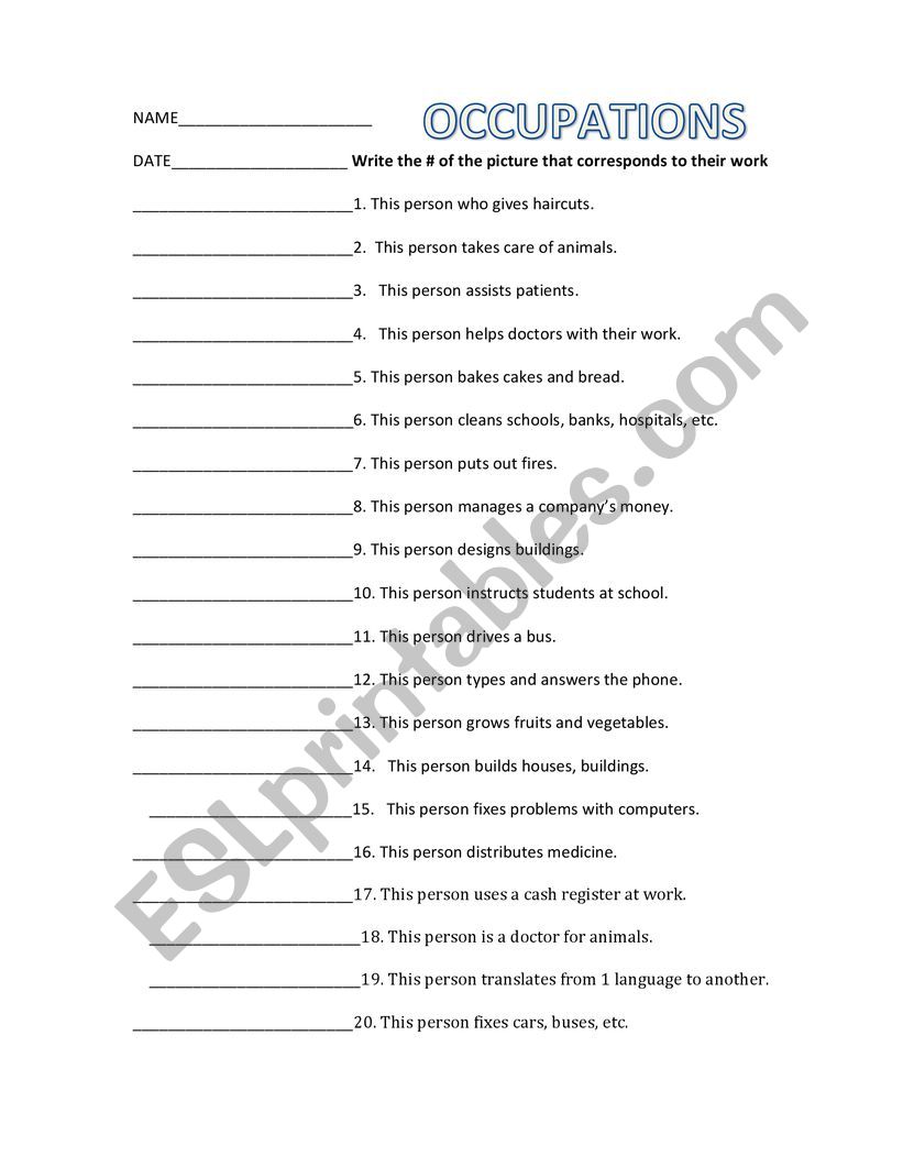Musical Chairs Occupations worksheet