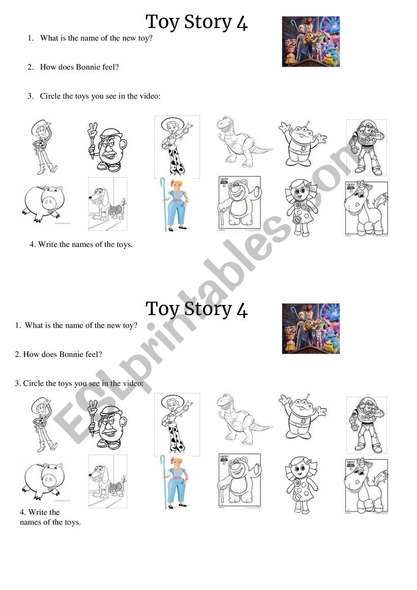 Toy Story 4 worksheet