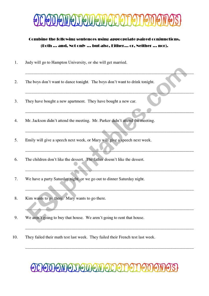 Compound Conjunctions worksheet
