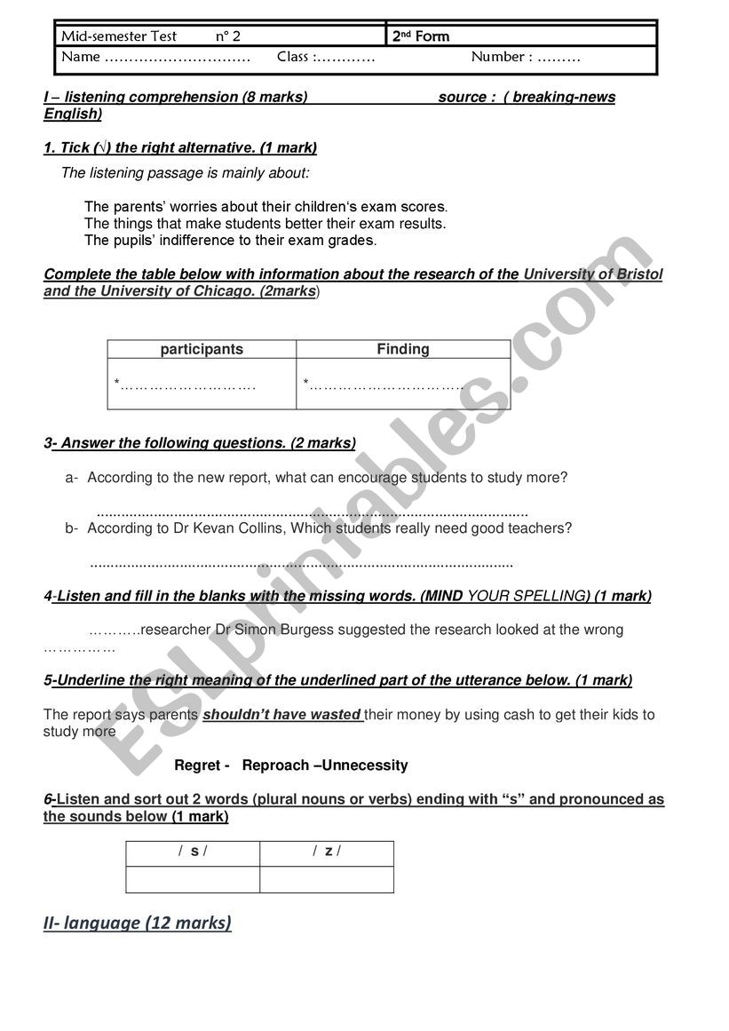 language tasks &listening comprehension 