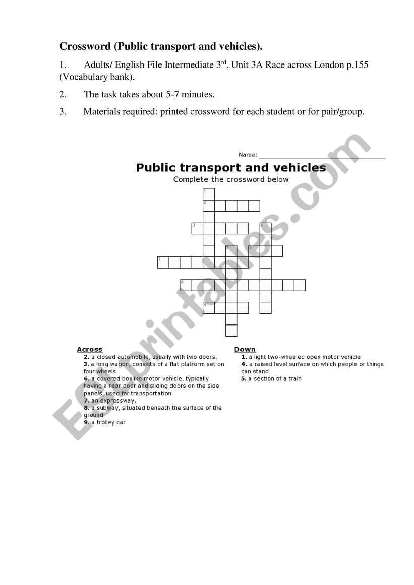 Crosswods public transport and vehicles