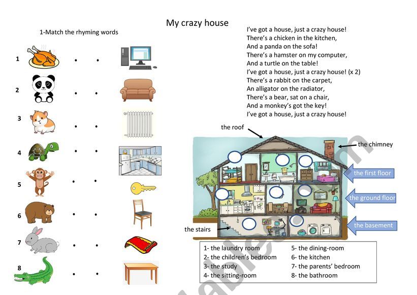 My crazy house song worksheet