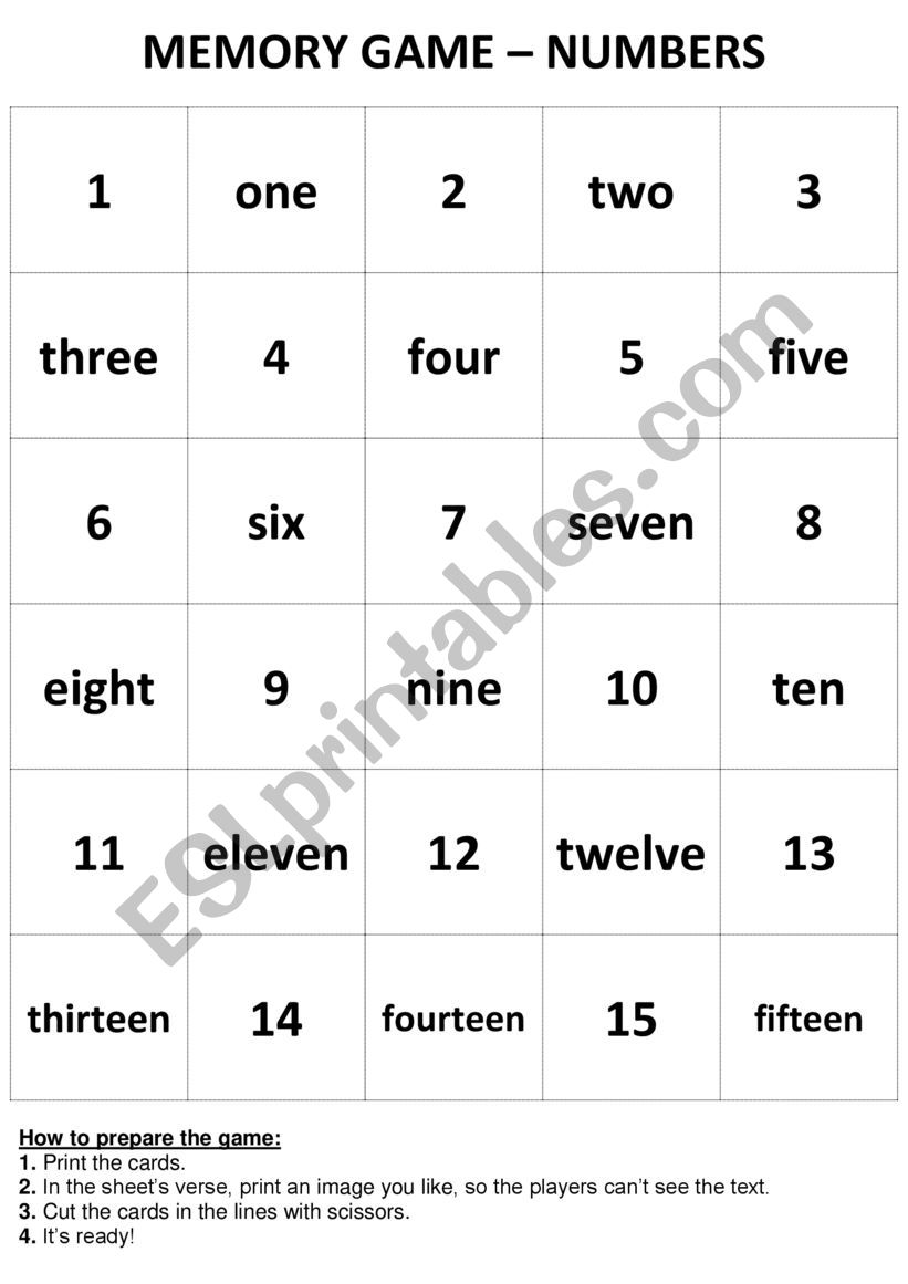 Memory game - Numbers worksheet