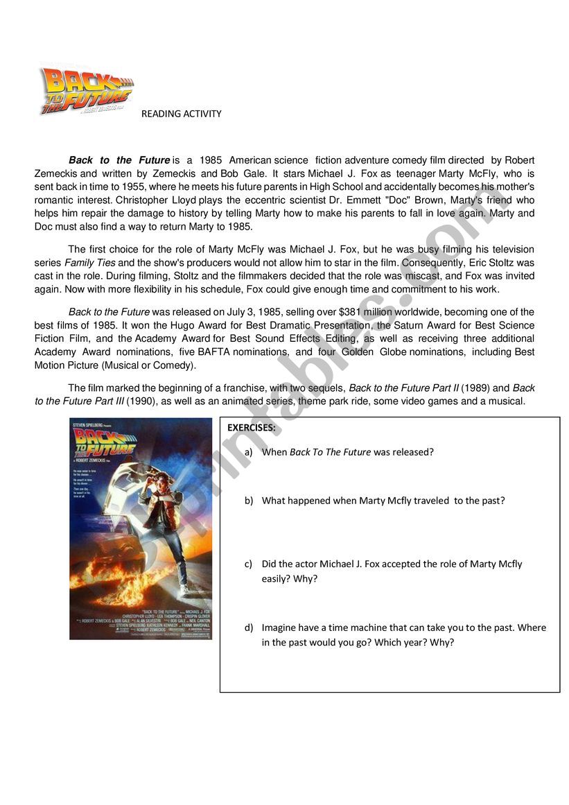 Back to the future worksheet