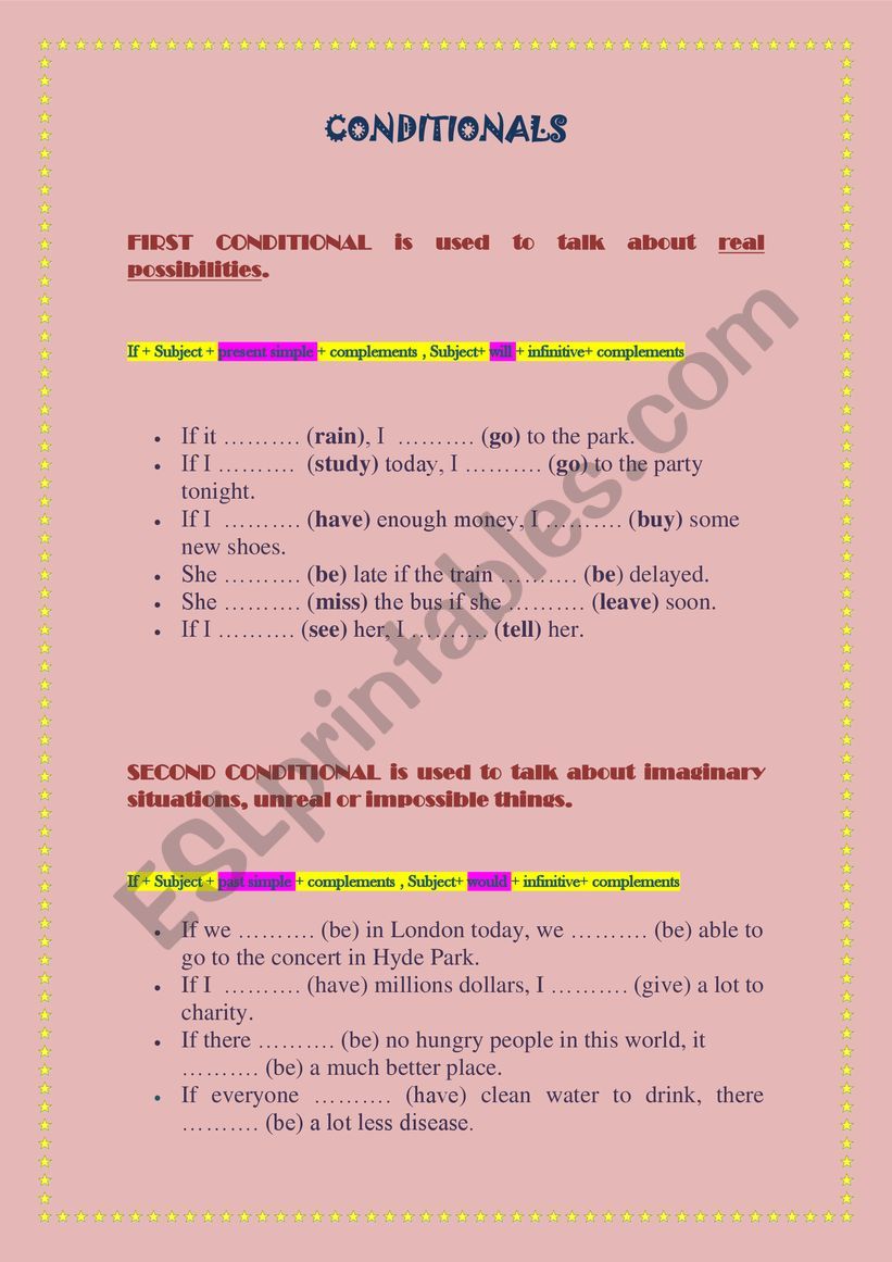 First and Second Conditionals worksheet