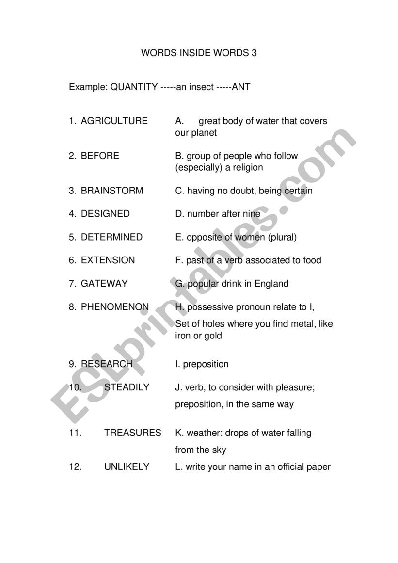 words inside words  worksheet