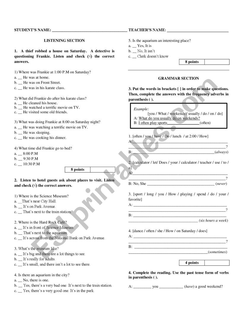 Exam Elementary II worksheet