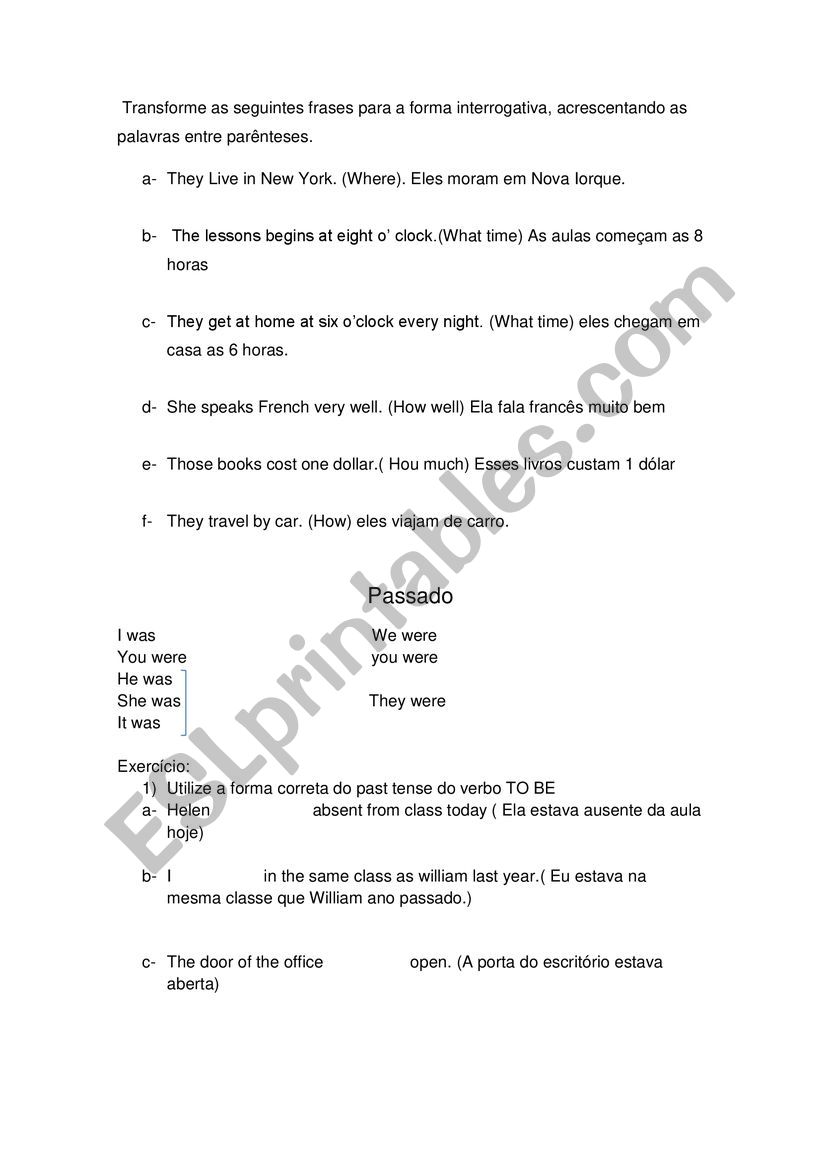 Past tense worksheet