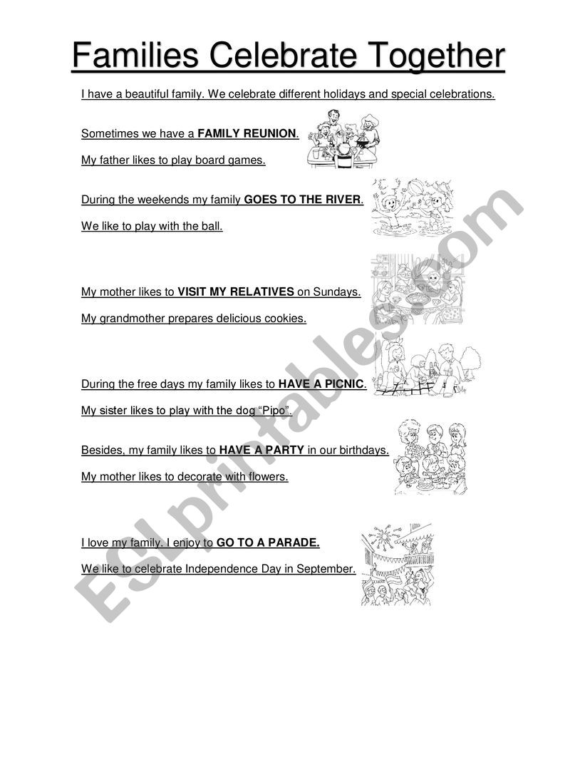 Family Special Activities worksheet