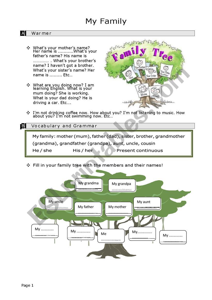 my family worksheet