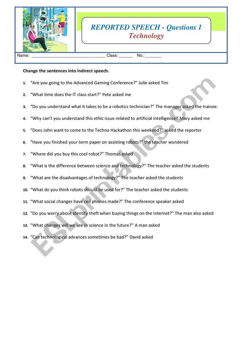 Reported Speech - Questions  worksheet