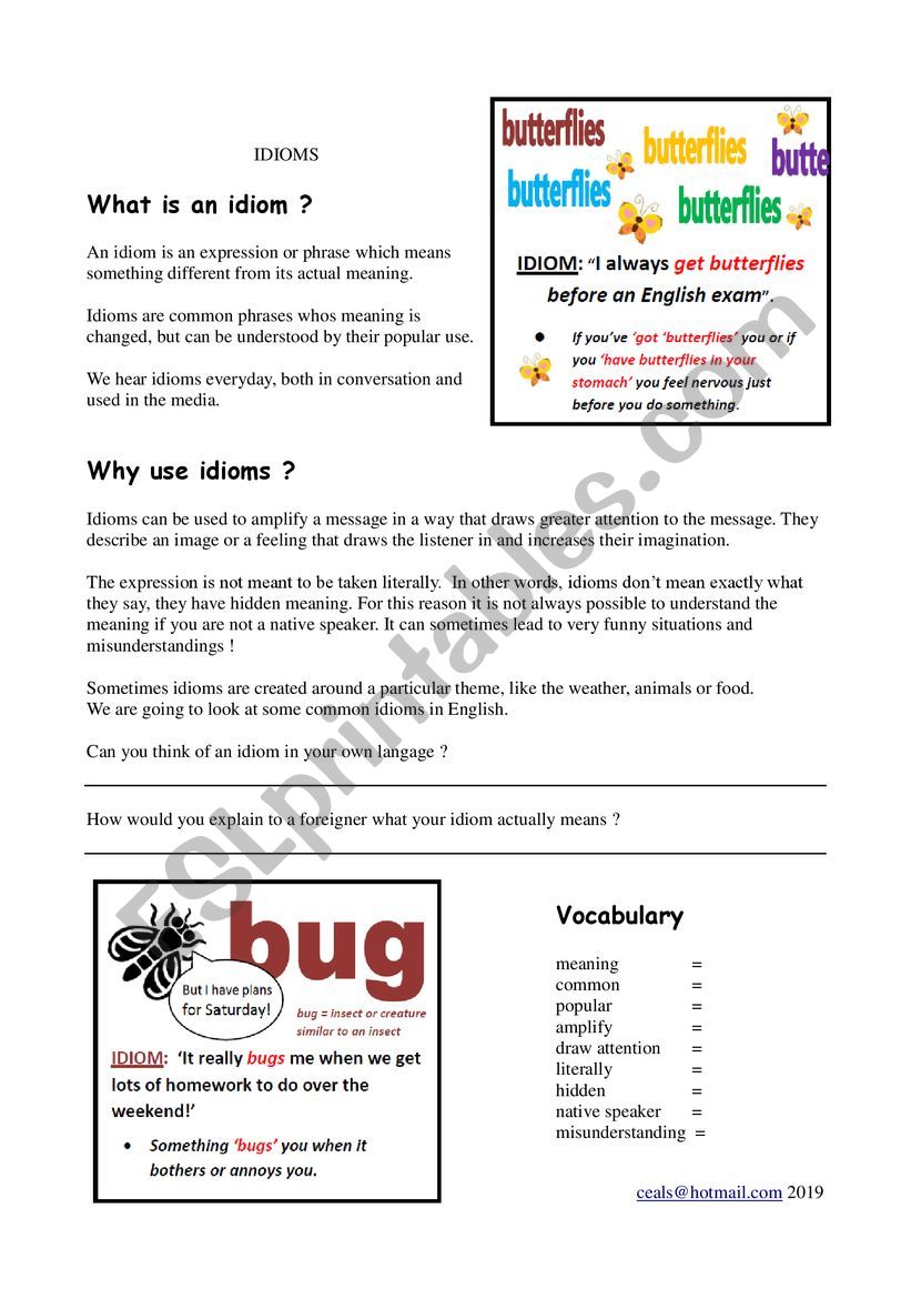 IDIOMS what and why? worksheet