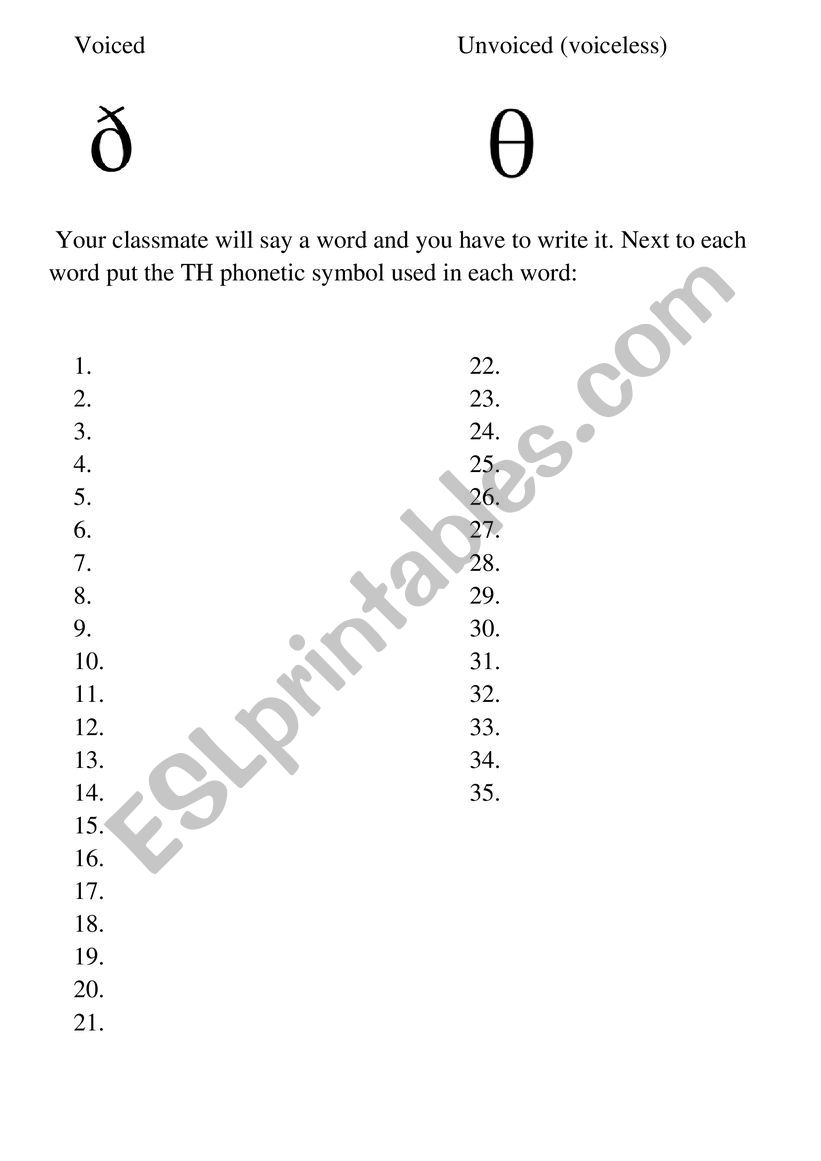 TH  sound dictation worksheet