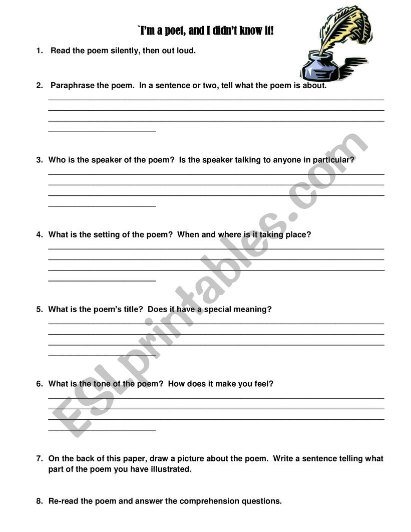 Poetry Comprehension worksheet