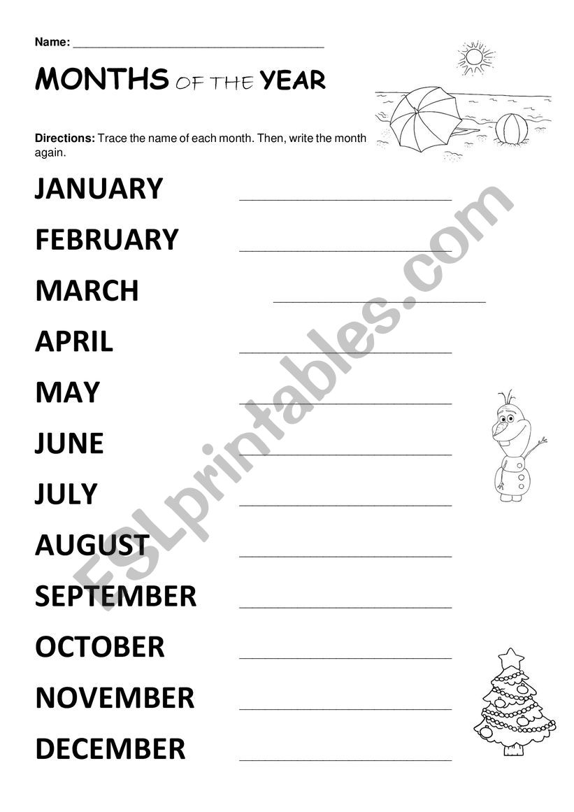 Months of the Year worksheet