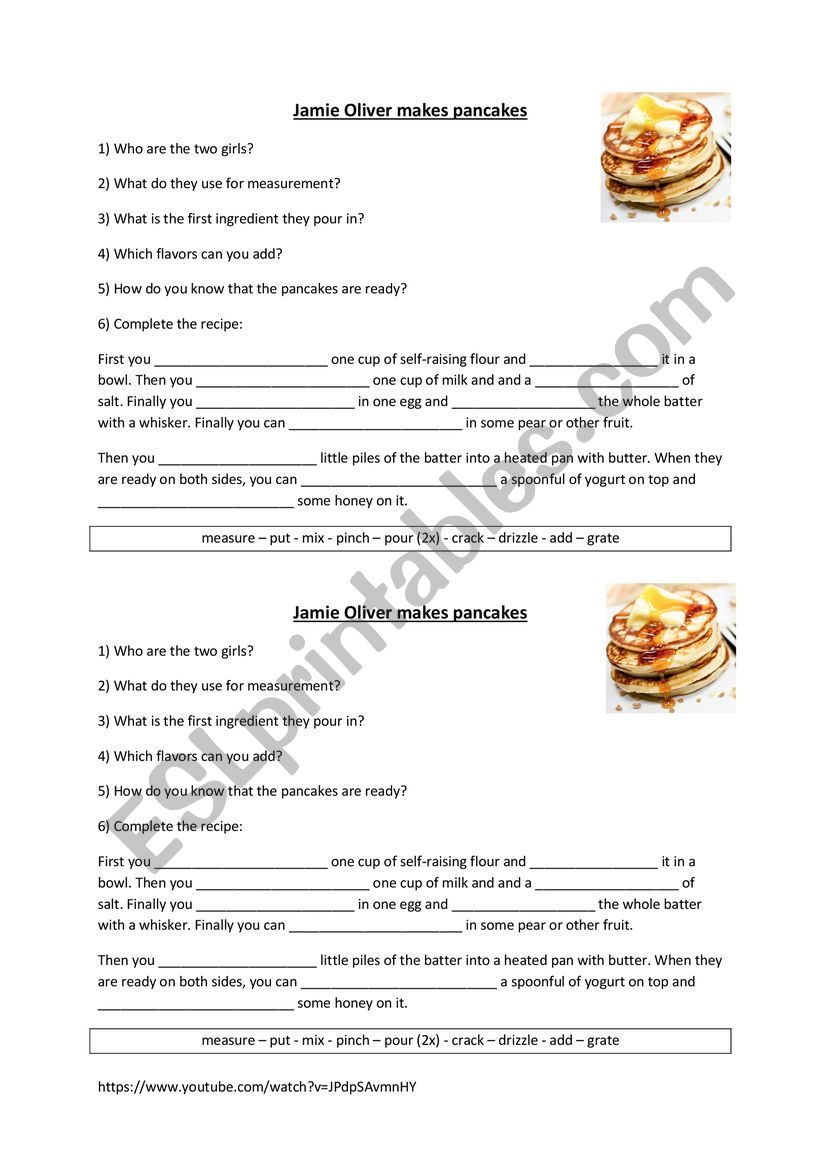 Jamie Oliver - Pancakes worksheet